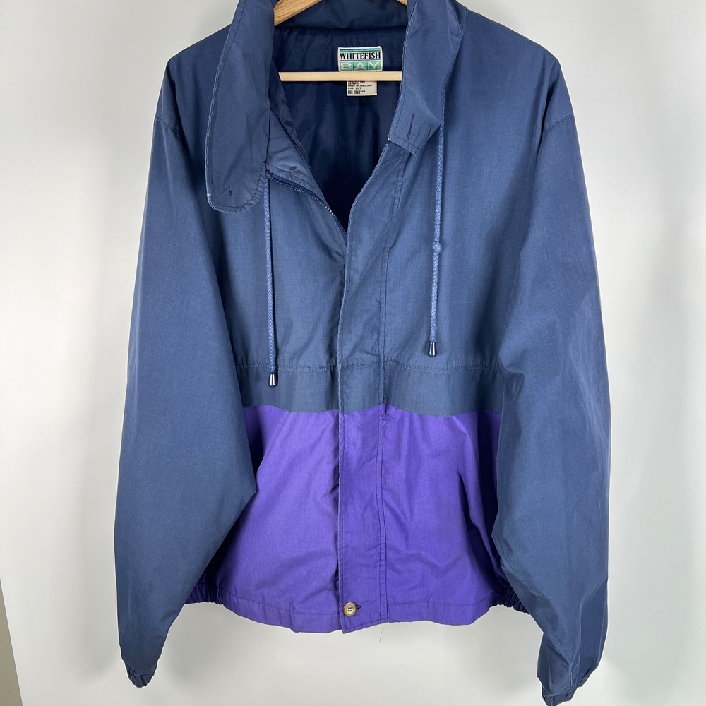 Whitefish Bay Vintage 90s Colorblock Windbreaker Jacket Navy Purple Mens XLT